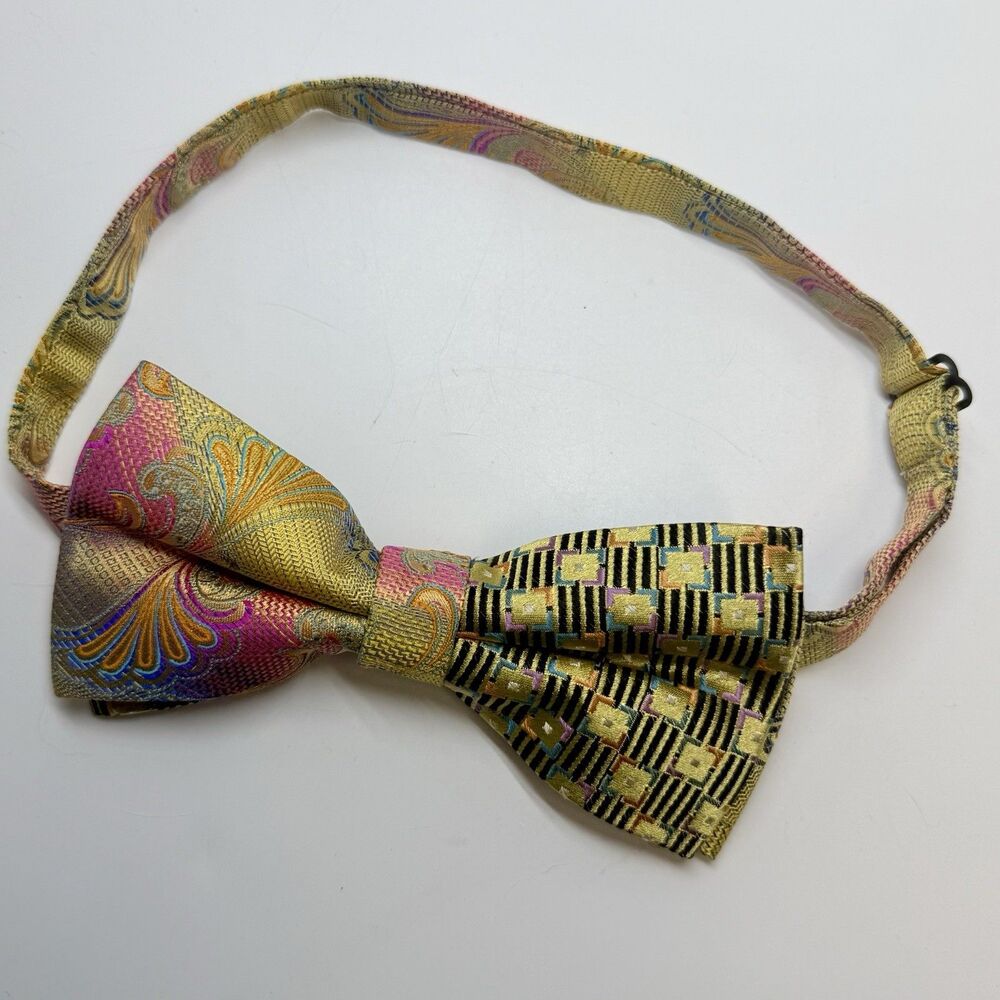 Robert Lewis Bright Colored Mixed Print 100% Silk Pre-Tied Adjustable Bow Tie